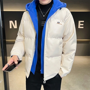 假两件皮棉衣男连帽加厚冬季潮棉服休闲棉袄青年A266-P02-P85图片