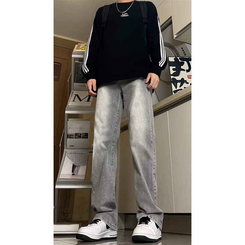 B221美式高街水泥灰弹力直筒牛仔裤LK24146-P60控79加绒P70控99,男装牛仔裤,电商B221