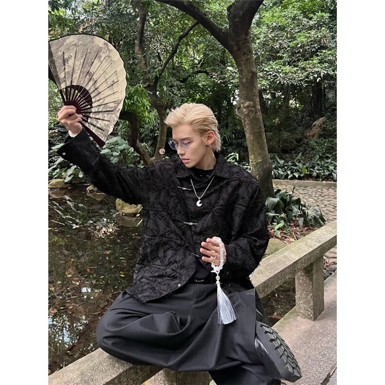 NECOYEP 2025中式风小香风痞帅长袖毛边外套男女宽松小众上衣图片