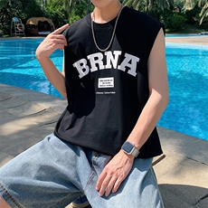 夏季港风t恤男宽松大码纯棉运动背心坎肩潮牌无袖BX009P25，男装背心/马甲，星座1204-3