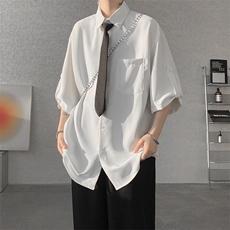 M-8XL领带衬衫短袖特大码垂坠感夏季冰丝外套DK制服衬衣DC5005P45，男装衬衫，电商B238