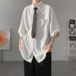 M-8XL领带衬衫短袖特大码垂坠感夏季冰丝外套DK制服衬衣DC5005P45图片