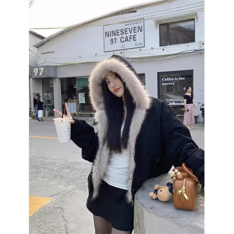 美式复古座山雕短款连帽毛领棉服女冬派克服棉衣外套M0294-P105,男装棉衣,星座308B-2