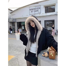 美式复古座山雕短款连帽毛领棉服女冬派克服棉衣外套M0294-P105，男装棉衣，星座308B-2