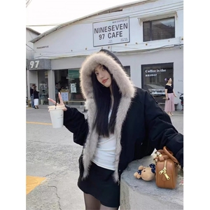 美式复古座山雕短款连帽毛领棉服女冬派克服棉衣外套M0294-P105图片