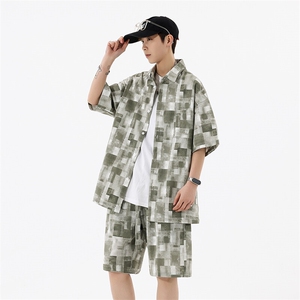 夏季薄款冰丝夏威夷花衬衫休闲套装男 9036-P68图片