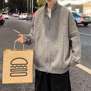 轻熟男士立领韩系双拉链针织毛衣外套秋冬季简约立领开衫MY125p55图片