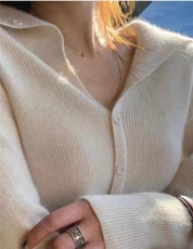 新款舒适高级感经典纯色V领羊毛打底衫，女装针织衫/毛衣，艾驰羊绒