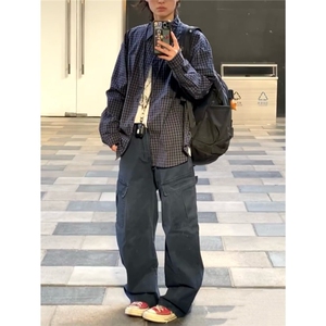 【有货】DK395-P40美式复古格子长袖衬衫男女休闲潮流宽松衬衣图片