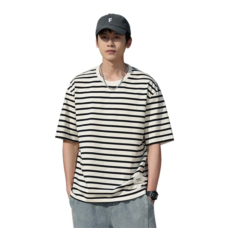 夏季新圆领条纹T恤衫男士半袖日系潮牌男装宽松短袖t恤TX166-P45,男装T恤,星座1109-1