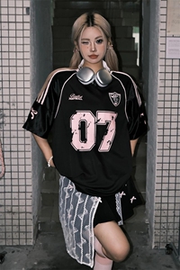 （数据款）美式高街设计感V领绸面球服潮牌短袖T恤 1015-T427-P58图片