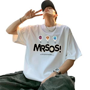 T802短袖t恤男夏季新款高街休闲纯棉体恤oversize大码宽松上衣服图片