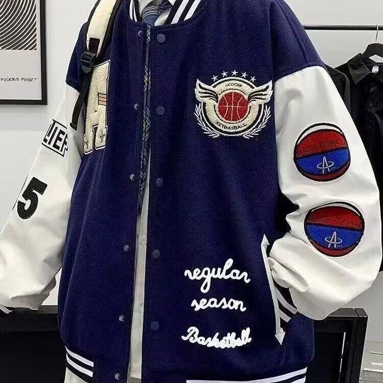 潮牌毛巾绣美式字母棒球服男女街头夹棉加厚夹克,男装夹克,星座1210-1