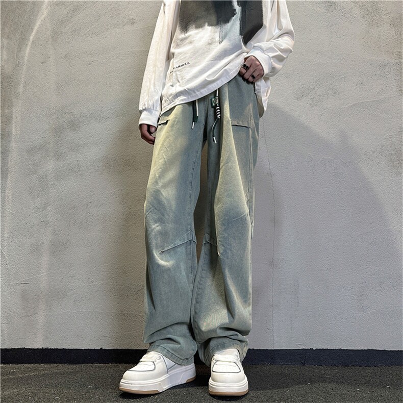 k1085-p55-控78  S-3XL现货折皱宽松cleanfit牛仔裤图片
