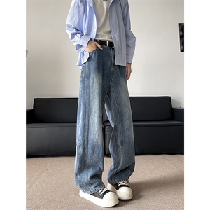 新款牛仔裤男美式高街vibe宽松直筒潮牌宽松长裤子N62-P46图片