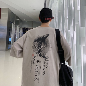 男士in复古原宿风情侣短袖t恤潮流五分半袖上衣打底衫DT图片