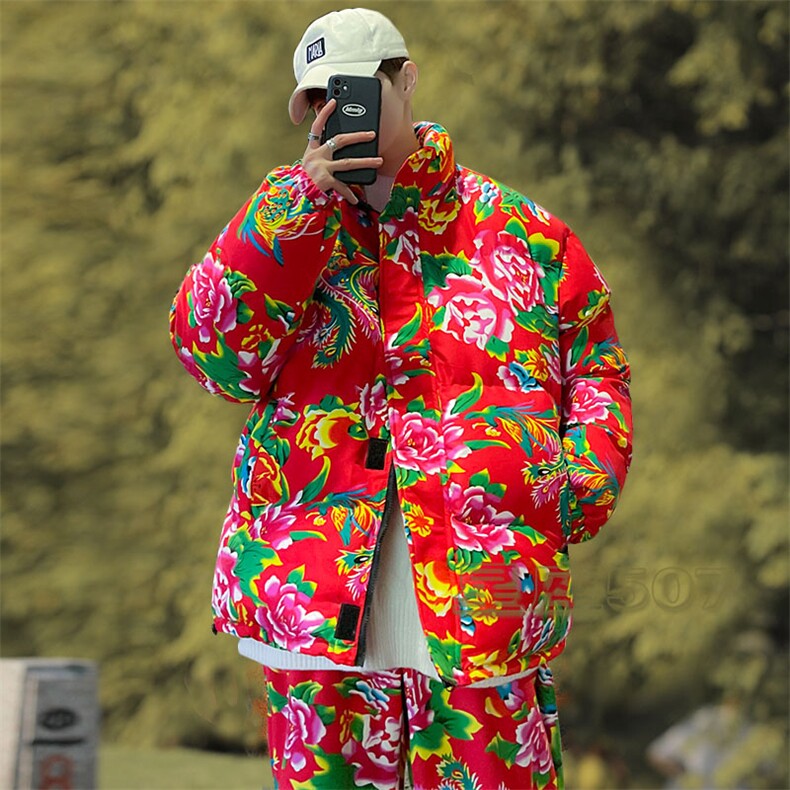 Y99风民族特色东北大花外套加厚保暖防寒大码牡丹农村演出服,男装棉衣,星座115A(原星座507）