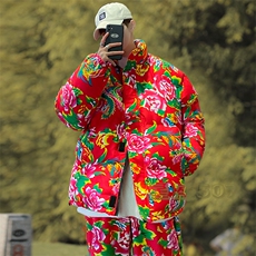 Y99风民族特色东北大花外套加厚保暖防寒大码牡丹农村演出服，男装棉衣，星座115A(原星座507）