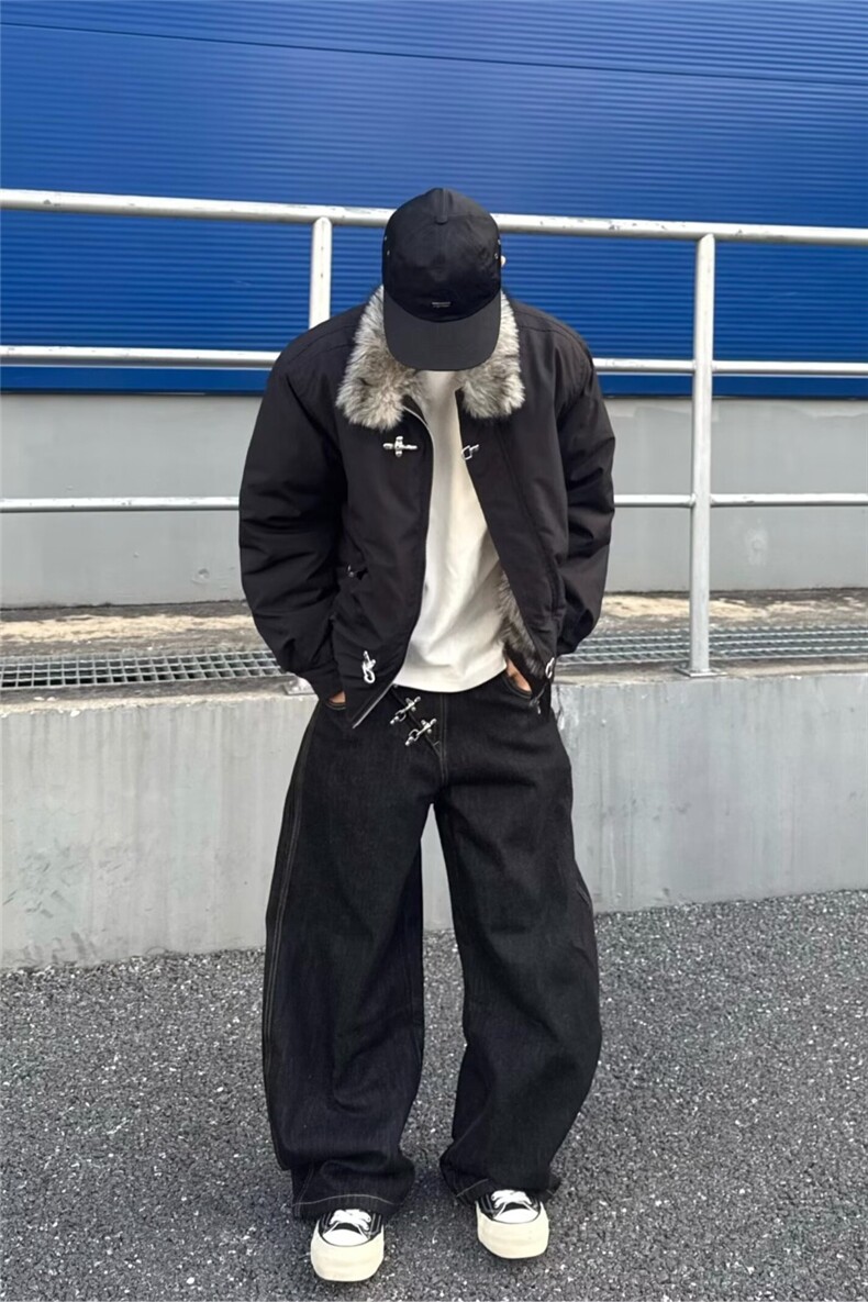 美式复古水洗牛仔裤男款直筒宽松弯刀阔腿痞帅高级感裤子潮百搭裤,男装牛仔裤,星座302B-2