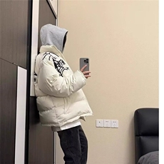 美式高街蜘蛛网刺绣字母棉服棉衣冬季加厚男女宽松面包服潮外套，男装棉衣，星座506A