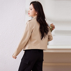 西装领皮衣外套女2023年春季新款韩版短款百搭机车服流行皮夹克，女装皮衣，江南女神