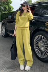 女春季新款圆领刺绣卫衣阔腿卫裤两件套，女装套装/套裙，江南
