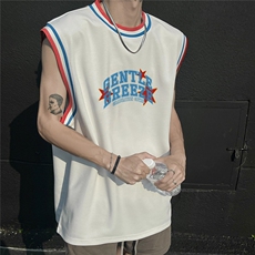2025夏季新款星星字母印花运动少年男士无袖背心T恤B32/P35控48，男装休闲套装，电商A148