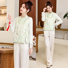 水衣源2360T新中式提花马甲配针织刺绣打底衫两件套，女装套装/套裙，水衣源