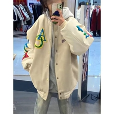 美式复古刺绣棒球服男女秋冬款加厚毛呢外套vintage飞行员夹克，男装夹克，星座601-1