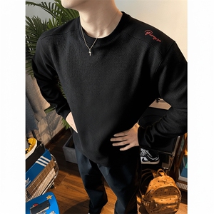 26春装硬挺boxy 男女美式高街蜂窝华夫格刺绣圆领长袖卫衣打底衫图片