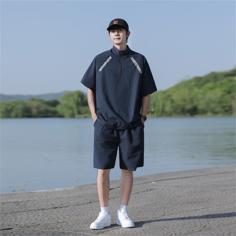 夏装运动休闲套装半拉链套头上衣短裤两件套TZ300P55,男装牛仔裤,电商C323