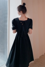 现货现货有后背蝴蝶结泡泡袖连衣裙163-6666-P95-控148，女装连衣裙，拾菱