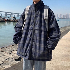 ins潮搭两面穿外套时尚春季港风宽松韩版休闲格子夹克W526-P60，男装夹克，星座512-4