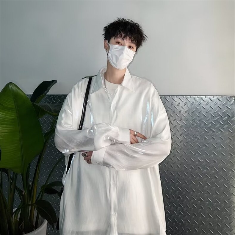 男衬衫P38-CS27潮流慵懒标准长袖男青春流行ins气质纯色新款衬衫,男装衬衫,星座302B-2