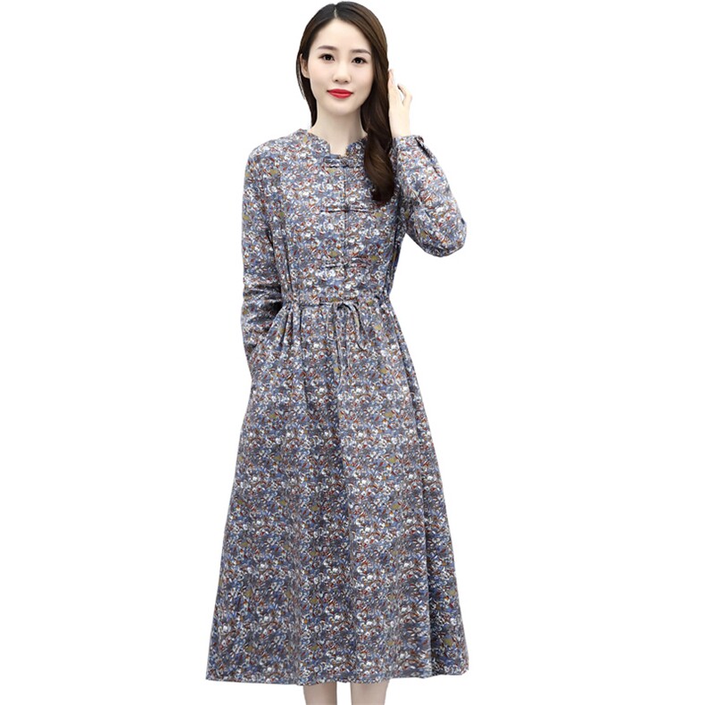 时尚优雅长袖碎花连衣裙修身显瘦气质女装XBL097,女装连衣裙,欣贝拉