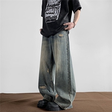 xz905-2-Z031##P65-（控98）美式破洞怀旧水洗牛仔裤，男装牛仔裤，星座905-2