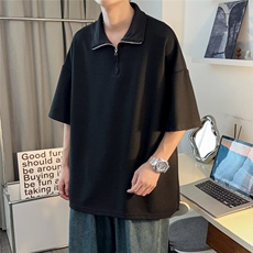 华夫格短袖POLO衫男夏季宽松休闲上衣美式潮牌半拉链t恤WB095-P29，男装Polo衫，星座412-3