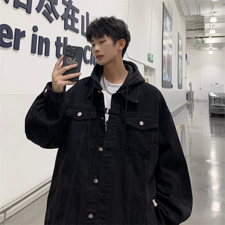 春季得物假两件连帽牛仔夹克男外套帽子可拆卸JK733-P75，男装工装外套，星座912-1（原星座914-5）