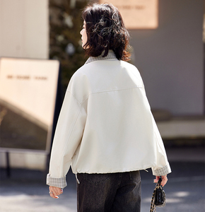 黄色美式复古格纹拼接假两件夹克女2025初春新款设计感休闲短外套图片