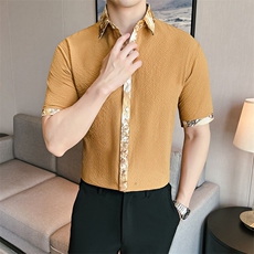 817-P38拼色泡泡格夏季新款男士短袖衬衫潮流时尚短袖潮男衬衣，男装T恤，星座507A（原星座306B-2）
