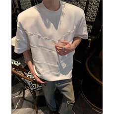 25设计感男士拼接刺绣重工定珠解构男士垫肩T恤dx251-p78，男装T恤，电商B288