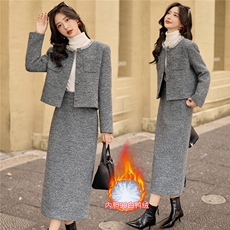 2025新款bao款小香风羽绒服套装女秋冬气质富家千金套装裙羊毛，女装套装/套裙，小九月