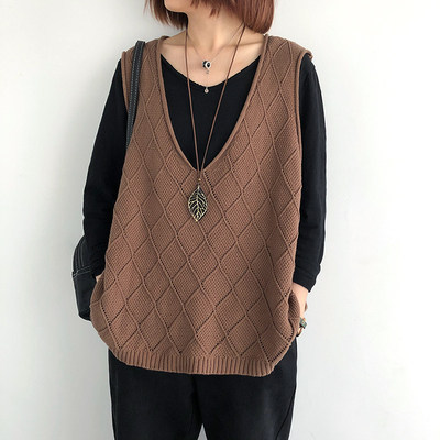 羊毛针织马甲女2023春秋装新款韩版宽松显瘦大码背心复古V领马夹,女装马甲,洁纯羊绒