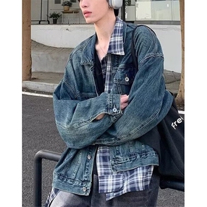 单排扣水洗宽松型青少年高街痞帅牛仔外套男款冬美式 JN307图片