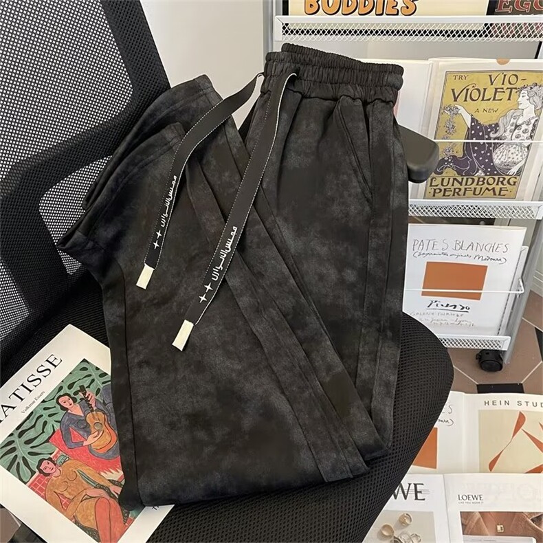 美式浅条纹扎染新款男秋冬裤复古宽松慵懒风阔腿裤子BK55/P46,男装休闲裤,星座506B