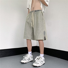 美式复古水洗牛仔短裤男夏季薄款宽松直筒阔腿裤高街潮牌五六分裤，男装牛仔裤，星座601-2