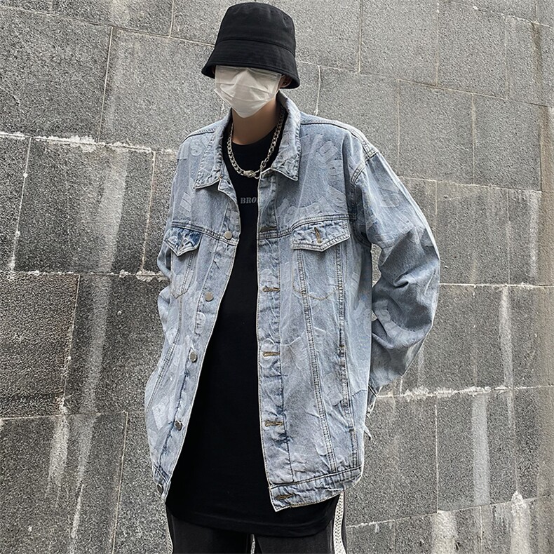 复古下摆撕边浅蓝色牛仔外套春夏季韩版宽松衬衣JK0823-P65,男装夹克,星座308B-1