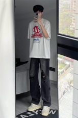B221美式ins高街暗黑系小众拉链直筒牛仔裤LK23073-P65控88，男装牛仔裤，电商B221