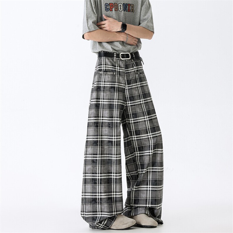格子休闲裤男宽松慵懒风垂感阔腿百搭青少年工装长裤TV377P38，男装工装外套，星座1013-1
