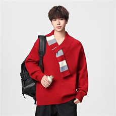 1506/QMY3060/P62设计感围巾潮牌痞帅青少年学生加厚保暖红色线衣，男装针织衫/毛衣，星座1506